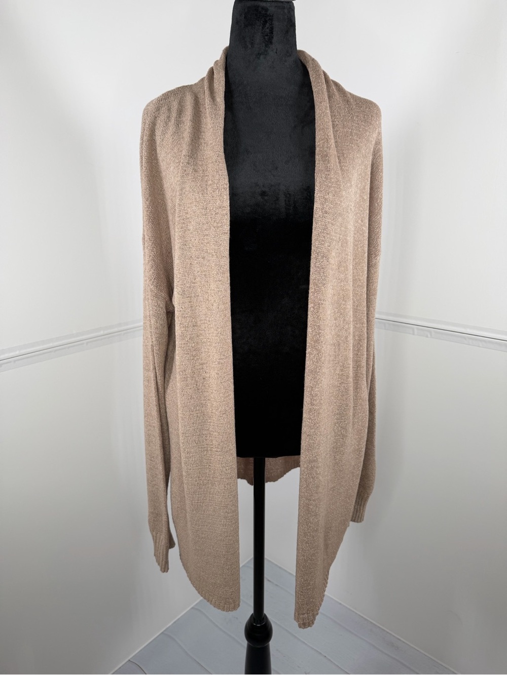 Meo Meli Taupe Open Front Longline Cardigan Sweater One Size